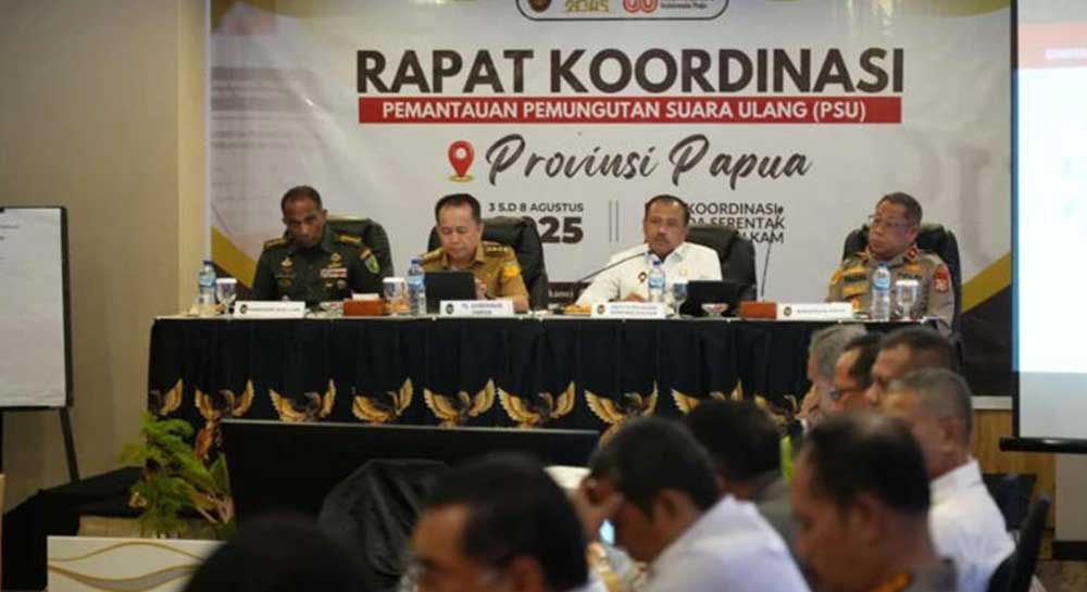 Mewakili Kementerian Koordinator Bidang Politik dan Keamanan (Kemenko Polkam), Heri Wiranto menyampaikan PSU di Provinsi Papua yang